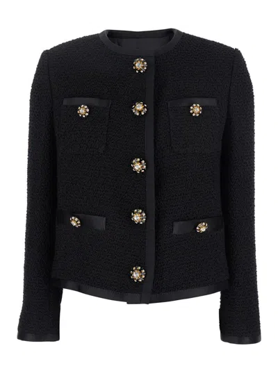 DOLCE & GABBANA BLACK CROP JACKET WITH FRONT POCKETS