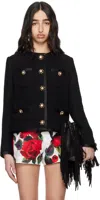 Dolce & Gabbana Jeweled Button Boucle Jacket In Black
