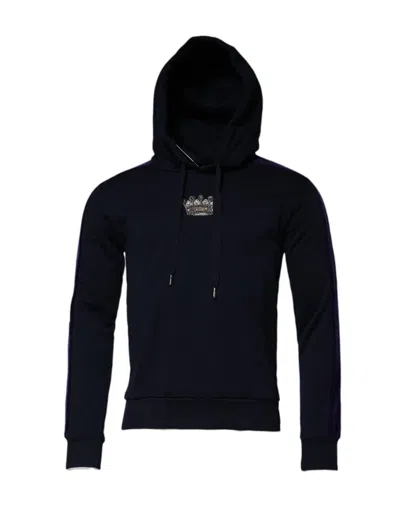 Dolce & Gabbana Crown Cotton Hooded Sweatshirt Sweater In Blue