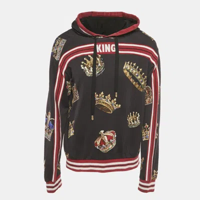 Pre-owned Dolce & Gabbana Black Crown Print Cotton Hoodie Xxl