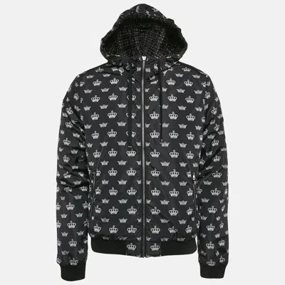 Pre-owned Dolce & Gabbana Black Crown Print Synthetic Zip-up Jacket L