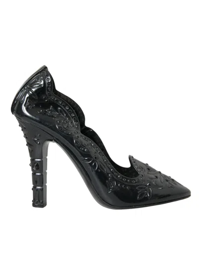 DOLCE & GABBANA BLACK CRYSTAL CINDERELLA HEELS PUMPS SHOES