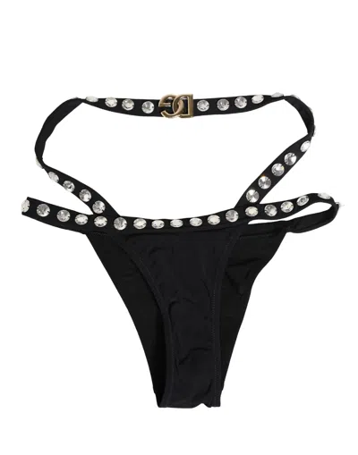 Dolce & Gabbana Black Crystal Embellished Bikini Bottom Women's Swimwear