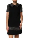 Dolce & Gabbana Black Crystal Embellished Collared Mini Dress In Black