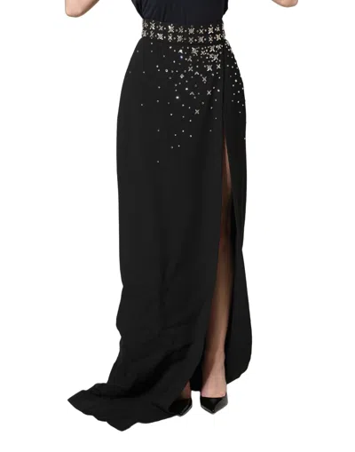 Pre-owned Dolce & Gabbana Black Crystal Embellished High Slit Women's Skirt ()