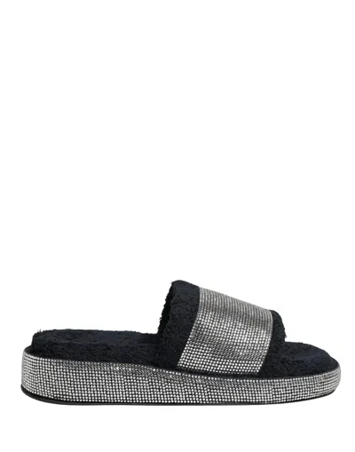 Dolce & Gabbana Black Crystal Embellished Platform Slides Women's Shoes