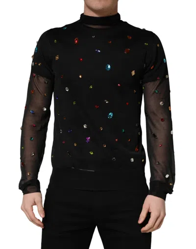 Pre-owned Dolce & Gabbana Black Crystal Embellished Turtleneck Men's Sweater ()
