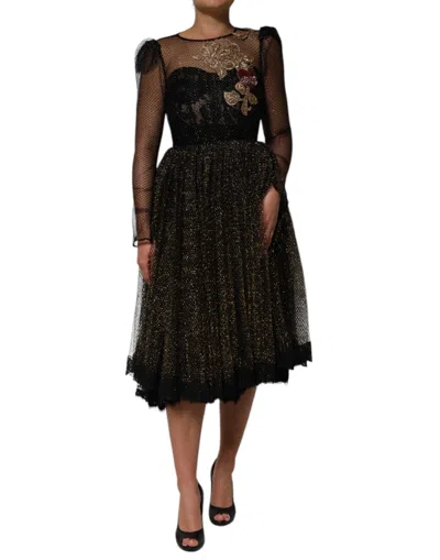Pre-owned Dolce & Gabbana Black Crystal Heart Embellished A-line Women's Dress ()