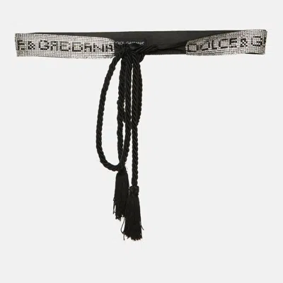 Pre-owned Dolce & Gabbana Black Crystal Logo Waist Belt