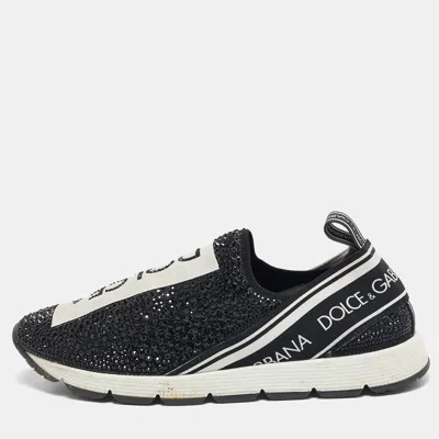 Pre-owned Dolce & Gabbana Black Crystals And Fabric Sorrento Slip On Sneakers Size 35