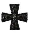 DOLCE & GABBANA BLACK CRYSTALS EMBELLISHED CROSS PIN BROOCH