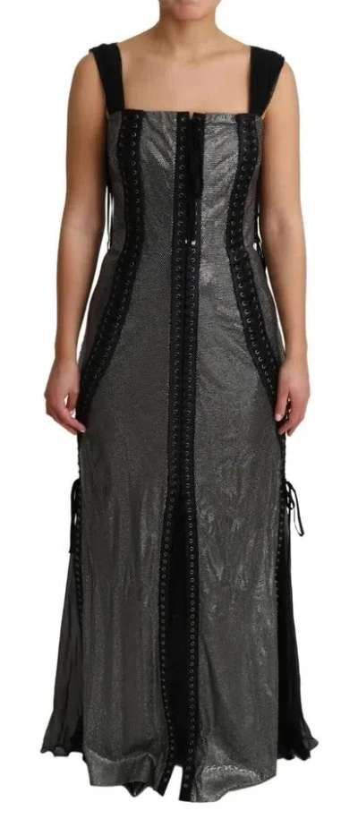 Pre-owned Dolce & Gabbana Black Crystals Lace Up Runway Gown Women's Dress () In Multi
