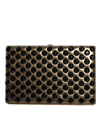 Dolce & Gabbana Black Crystal-studded Clutch In Gold