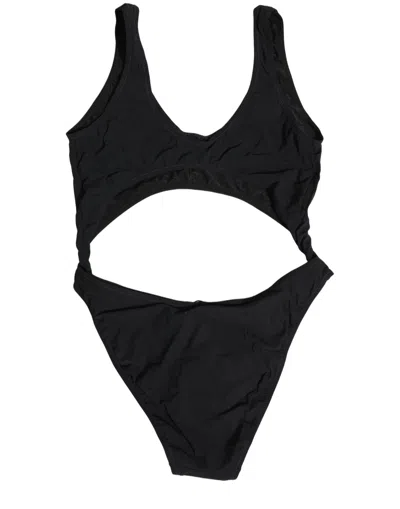 Dolce & Gabbana Black Cutout Logo One Piece Swimsuit Swimwear