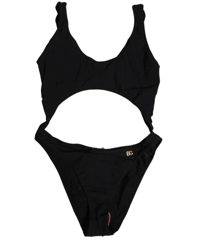 Dolce & Gabbana Black Cutout Logo One Piece Swimsuit Swimwear