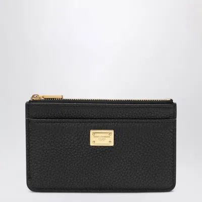 Dolce & Gabbana Black Dauphine Calf Leather Card Holder In Pink