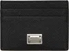 Dolce & Gabbana Black Dauphine Calfskin Card Holder In 80999 Nero