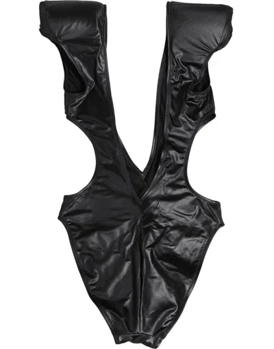 Dolce & Gabbana Black Deep V-neck Cutout One Piece Swimwear