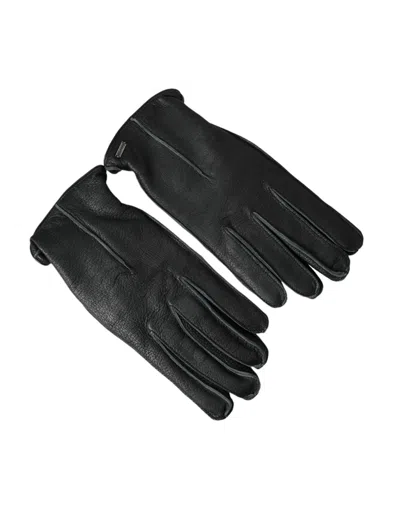 Dolce & Gabbana Black Deer Leather Wrist Length Men's Gloves