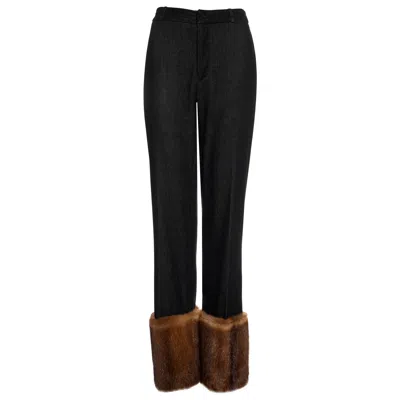 Pre-owned Dolce & Gabbana Black Denim And Mink Fur Pants, Fw 1999
