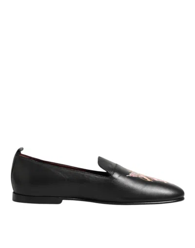 Dolce & Gabbana Black Dg Angel Leather Slip On Loafers Shoes