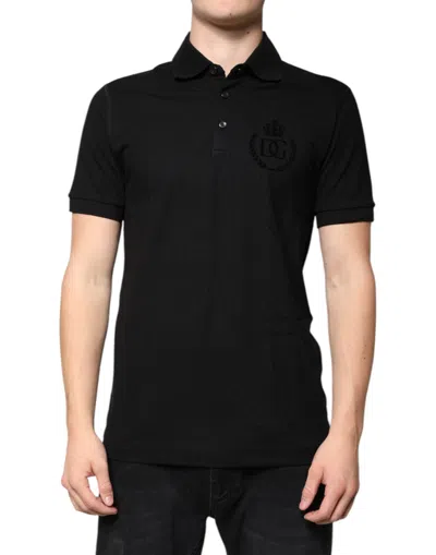 Pre-owned Dolce & Gabbana Black Dg Collared Short Sleeves Polo Men's T-shirt ()