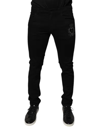 Dolce & Gabbana Black Dg Crown Logo Cotton Skinny Denim Jeans