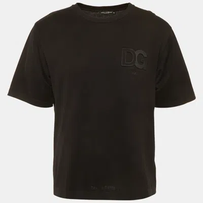 Pre-owned Dolce & Gabbana Black Dg Embossed Jersey T-shirt M