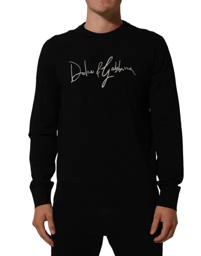 Pre-owned Dolce & Gabbana Black Dg Embroidered Crew Neck Pullover Men Men's Sweater ()