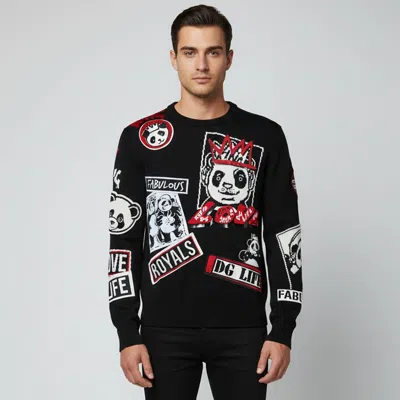 Pre-owned Dolce & Gabbana Black Dg Life Panda Patches Knit Sweater L