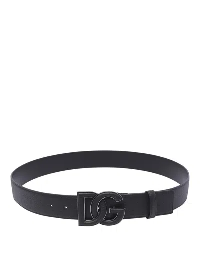 Dolce & Gabbana Dg Logo Calf Leather Belt In Black