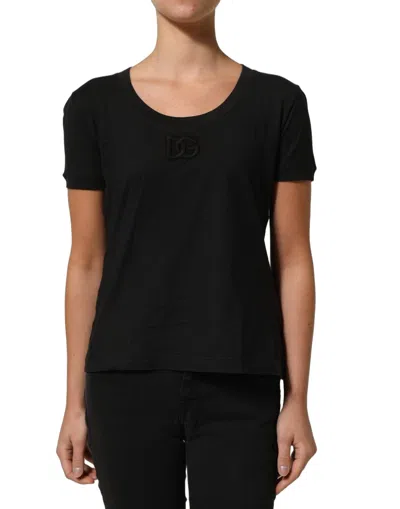 Pre-owned Dolce & Gabbana Black Dg Logo Cotton Round Neck Tee Women's T-shirt ()