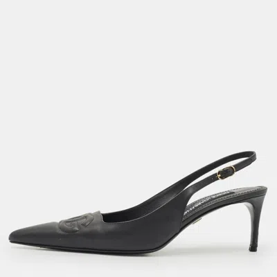 Pre-owned Dolce & Gabbana Black Dg Logo Embossed Leather Pumps Size 39