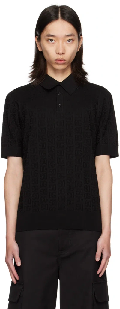 Dolce & Gabbana Black 'dg' Logo Jacquard Polo In N0000 Nero