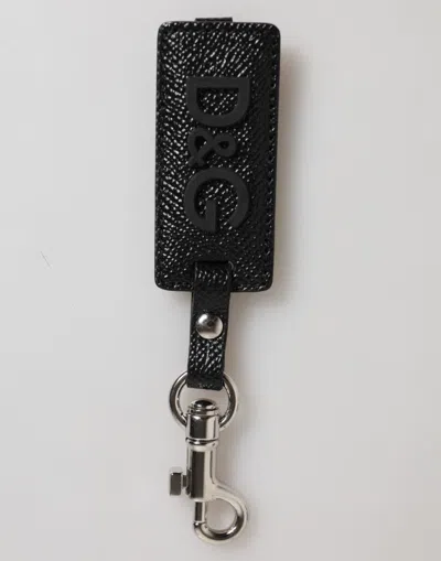 Dolce & Gabbana Black Dg Logo Leather Silver Metal Keyring Men Keychain