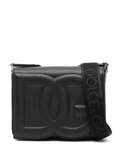 Dolce & Gabbana Black Dg Logo Medium Leather Messenger Bag