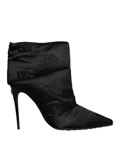 Dolce & Gabbana Black Dg Logo Padded Heels Ankle Boots Shoes