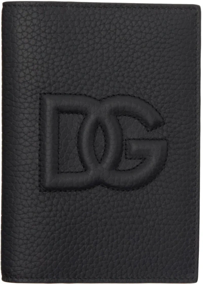 Dolce & Gabbana Black 'dg' Logo Passport Holder In Nero