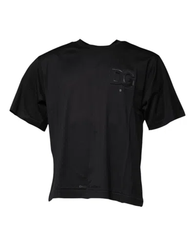 Dolce & Gabbana Black Dg Logo Print Cotton Crew Neck T-shirt
