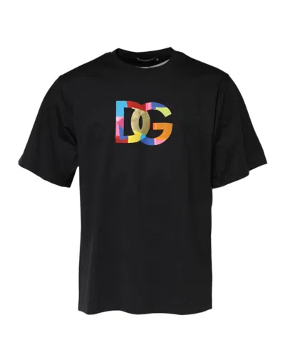 Dolce & Gabbana Black Dg Logo Print Cotton Crew Neck T-shirt