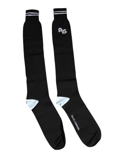 Dolce & Gabbana Black Dg Logo Print Cotton Over Calf Socks