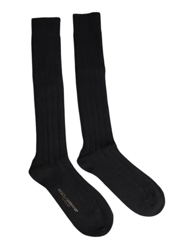 Dolce & Gabbana Black Dg Logo Print Over The Calf Socks