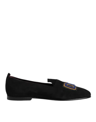 Dolce & Gabbana Black Dg Love Leather Slip On Loafers Shoes