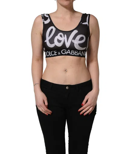 Pre-owned Dolce & Gabbana Black Dg Love Yourself Sports Bra Cropped Women's Top () In Multi