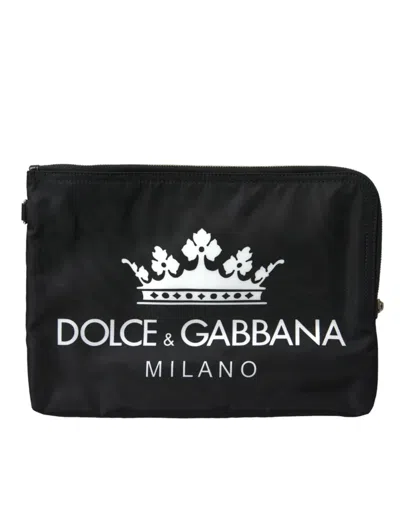 Dolce & Gabbana Black Dg Milano Print Nylon Pouch Clutch Bags