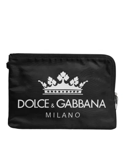 Dolce & Gabbana Black Dg Milano Print Nylon Pouch Clutch Men's Bag