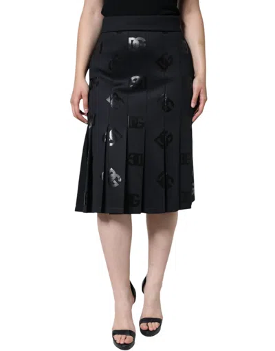 Dolce & Gabbana Black Dg Monogram Pleated Midi Skirt