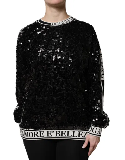 DOLCE & GABBANA DOLCE & GABBANA BLACK DG QUEEN SEQUIN PULLOVER WOMEN'S SWEATER