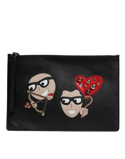 Dolce & Gabbana Black #dgfamily Embellished Leather Clutch Women's Bag