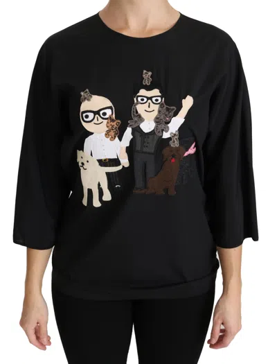 Dolce & Gabbana Black #dgfamily Top T-shirt Silk Women's Blouse